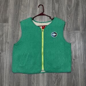 Easy Clothes Womens Josie Vest Reversible Sherpa Neon Green Ecru OS Zip Retro